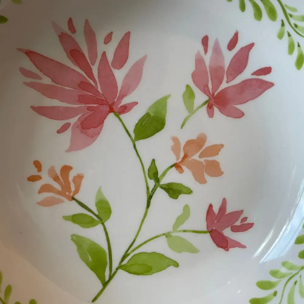 Soho Loft Floral Melamine Bowls 9in Round Pink & Green Set of 4 New